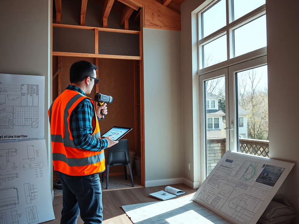 A professional inspecting a property for potential structural issues before purchase