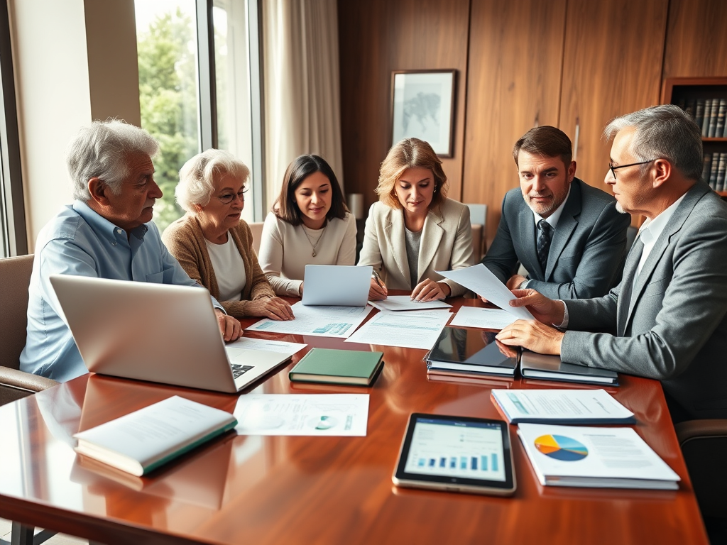 A family reviewing estate planning documents together at a table