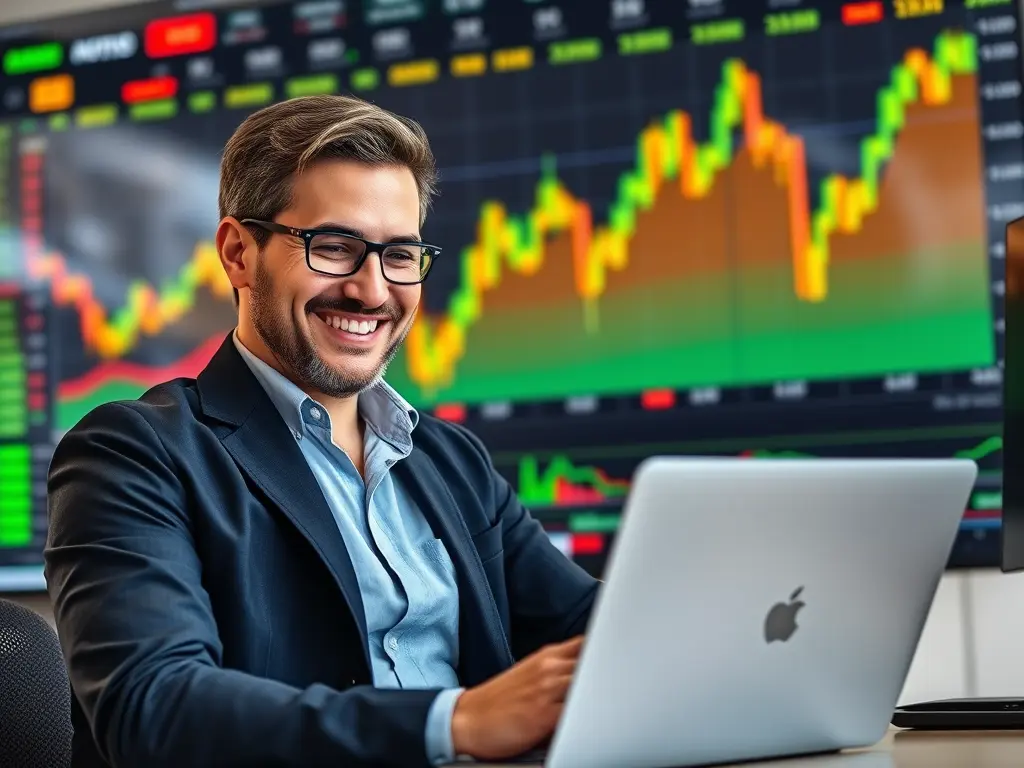 A focused day trader in 2025 using an AI-powered analytics platform for successful day trading.