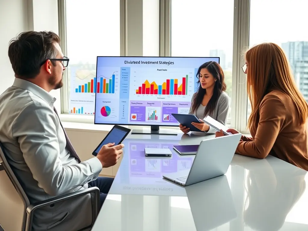 A diverse group of people building a puzzle shaped like a growing financial chart, symbolizing strategic investing.