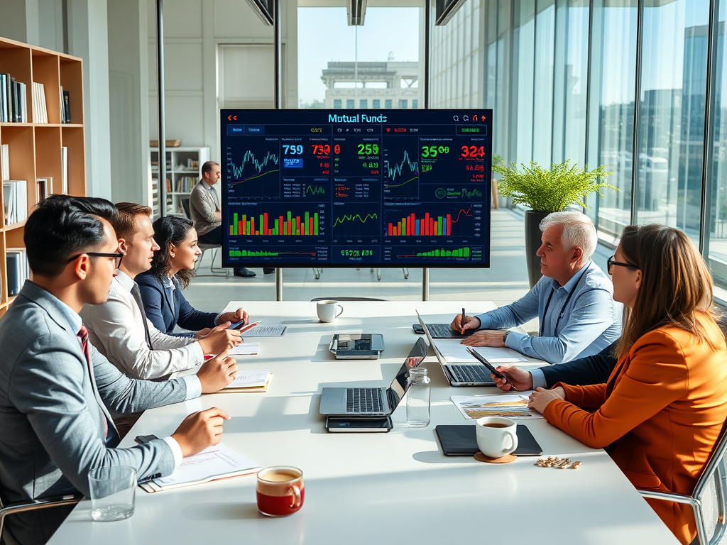 An investor analyzing mutual funds performance and ratings on a computer screen.