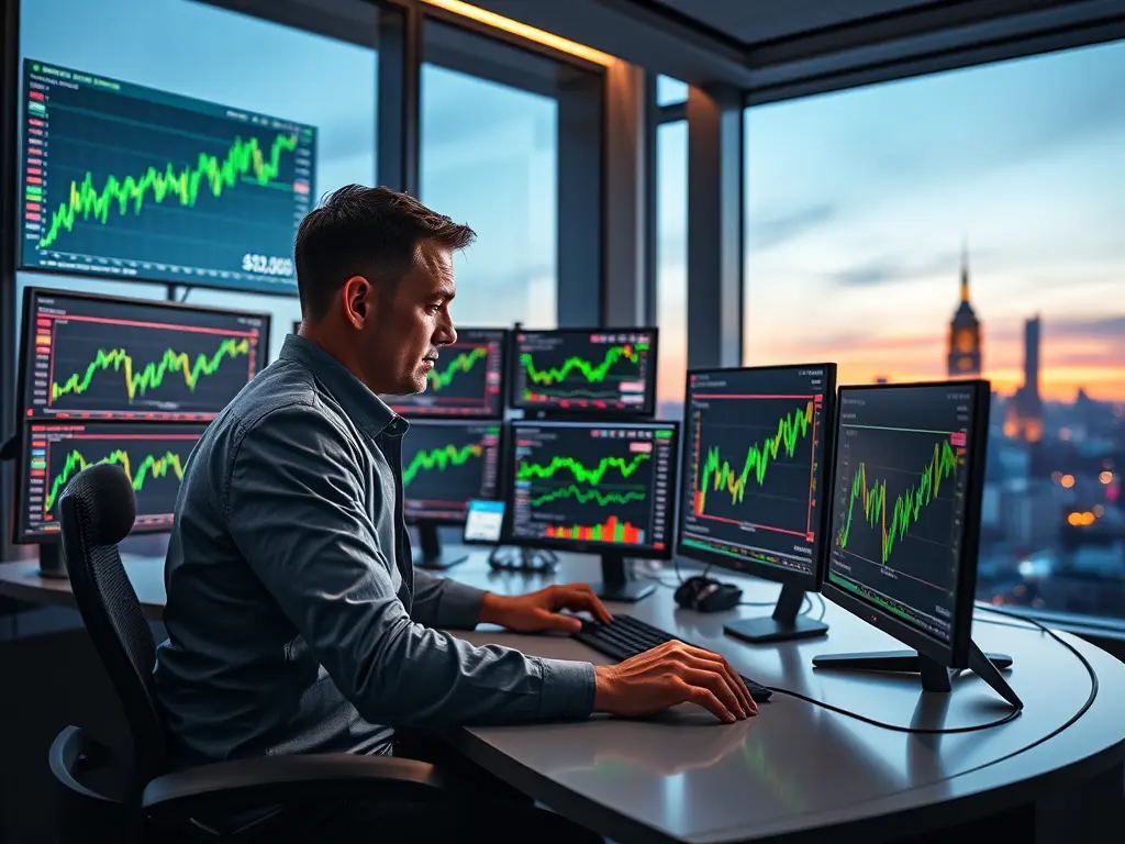 A trader analyzing a stock chart with a strong upward momentum trend, illustrating the power of Momentum Trading.