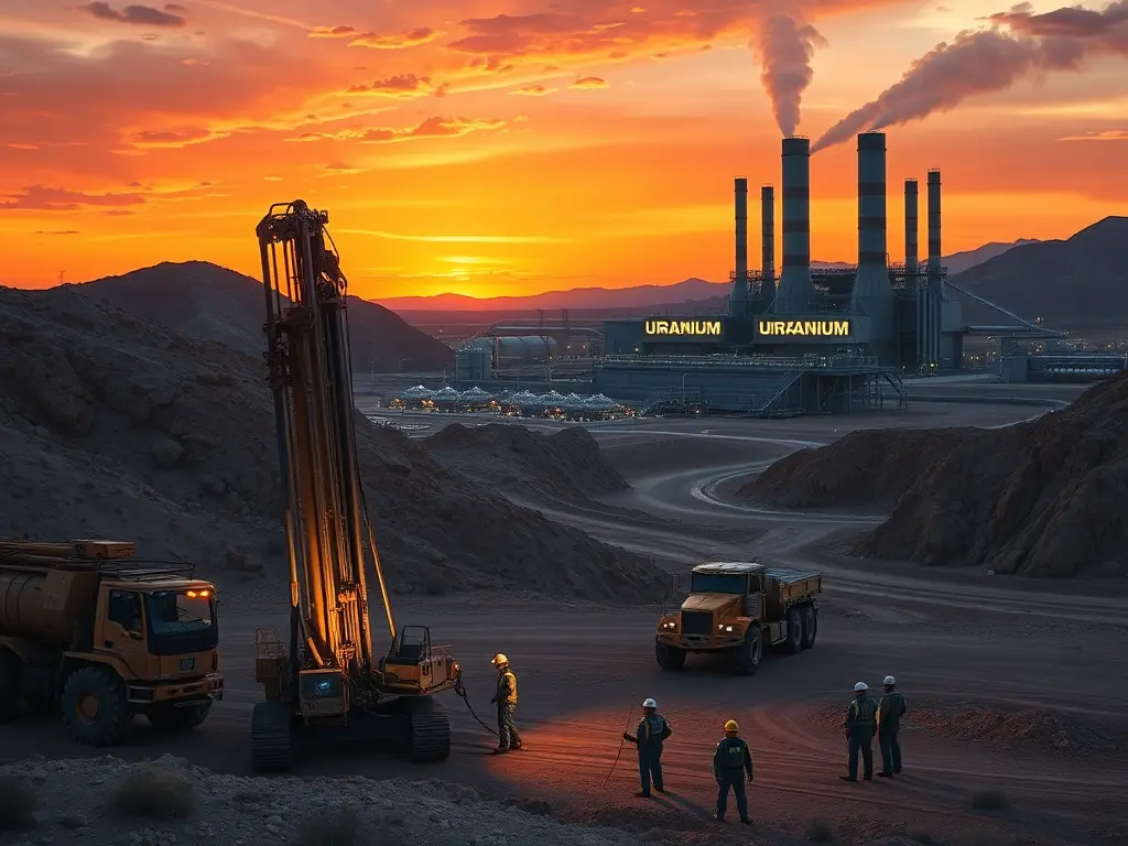 A strategic guide to Uranium Investments showing growth charts and nuclear energy symbols.