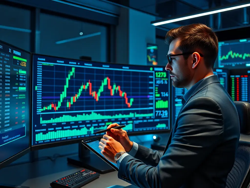 A trader analyzing profitable stock chart patterns on a screen.