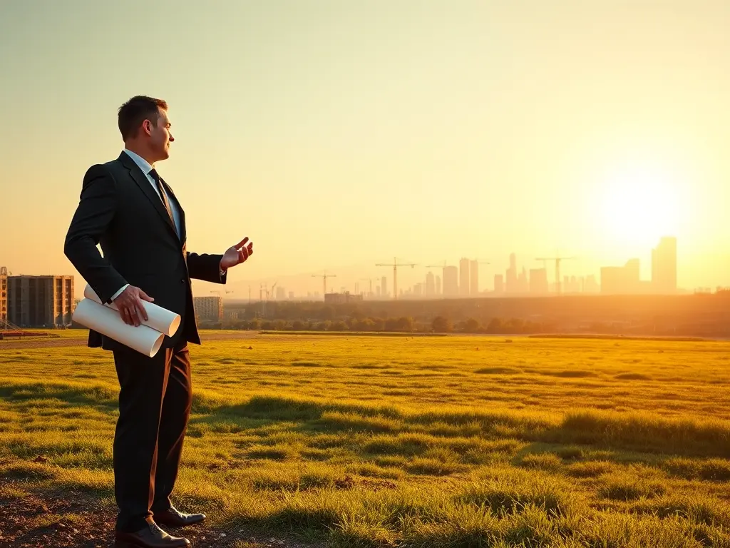 A person standing on a hill overlooking a vast landscape, symbolizing the potential and stability of strategic land investment.