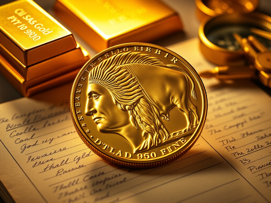 Close-up of a 24-karat Indian Head-Buffalo gold coin with intricate details, symbolizing the power of Gold Investment for financial stability and growth.