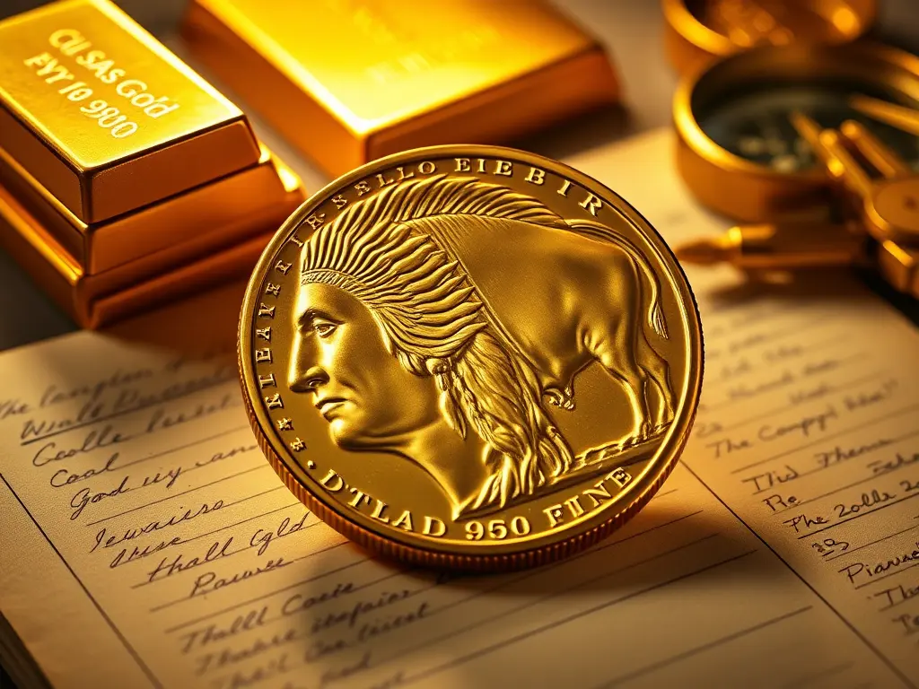 Close-up of a .9999 fine gold American Buffalo coin, representing a secure and historic gold investment.