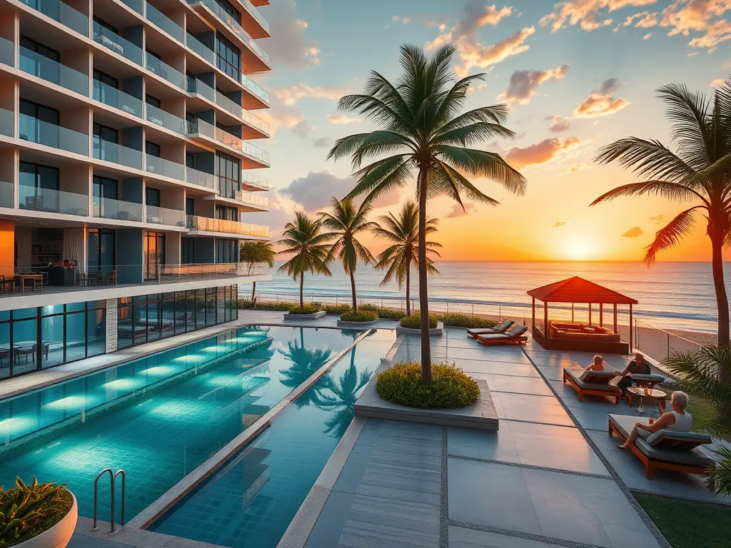 Luxurious living area and pool in a Philippines Condo Hotel, offering a profitable investment and dream retirement lifestyle.