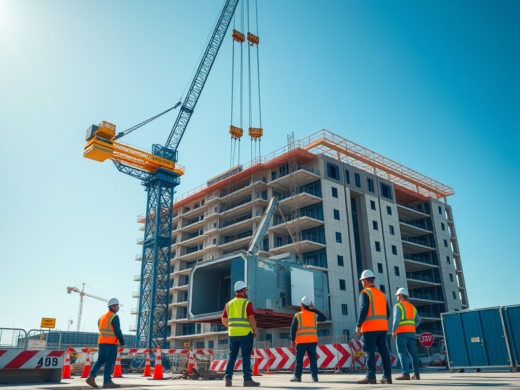 A professional Contract Lift operation at a construction site, showcasing a crane lifting heavy equipment with expert management, ensuring safety and efficiency.