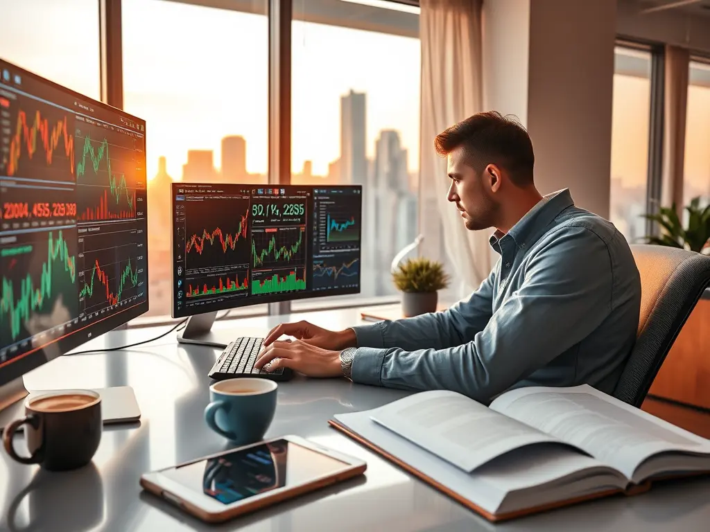 A diverse portfolio of modern Investment Options including a 401(k) statement, stock chart, and property deed.