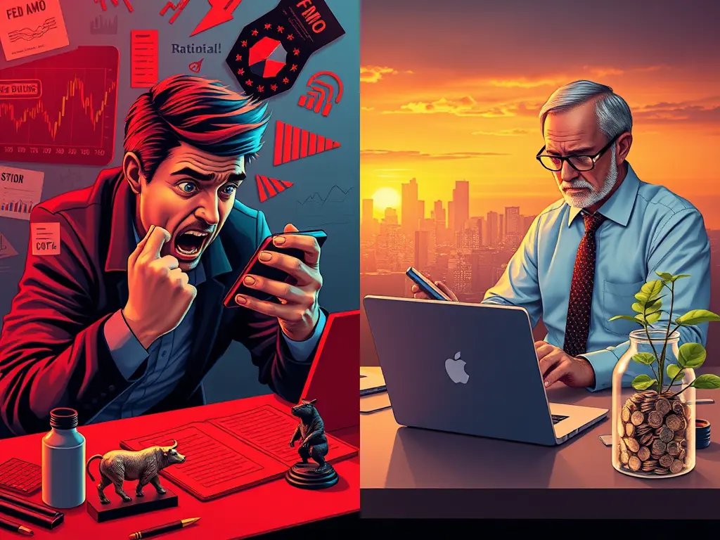 A conceptual illustration of the Rational Investing process, showing the path from emotional chaos to disciplined financial growth.