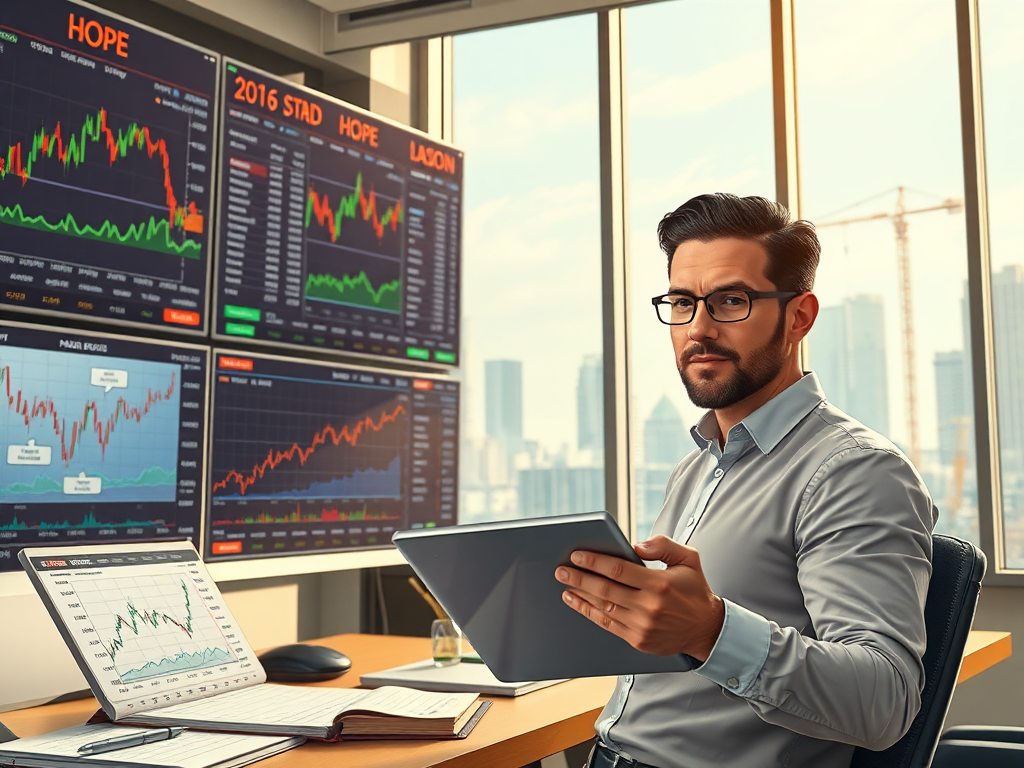 A visual representation of market corrections, with fluctuating stock charts showing both dips and upward movements, symbolizing investment opportunities during downturns.