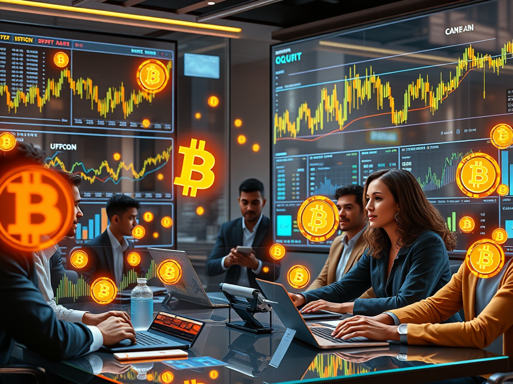 Bitcoin soaring in value with digital financial charts and blockchain technology in the background, symbolizing its growth in 2025.