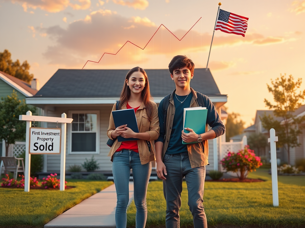 Young college students discussing Investing in Real Estate while analyzing property listings on a laptop.
