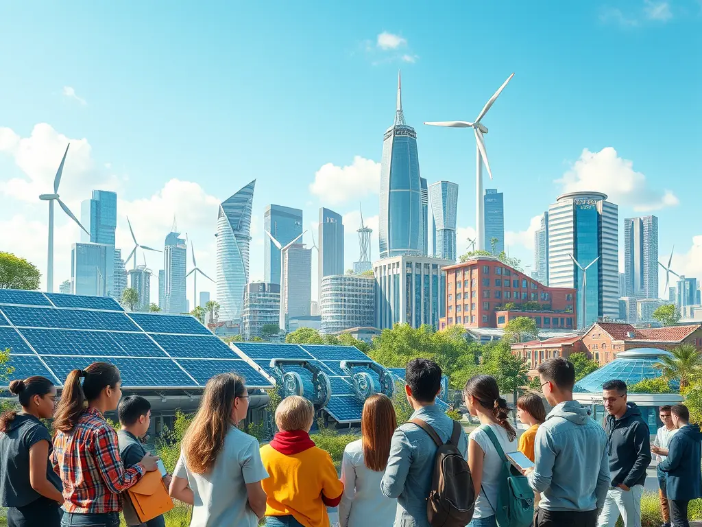 A diverse group of professionals analyzing a graph that shows financial growth intertwined with environmental and social icons, representing the power of Social Investments.