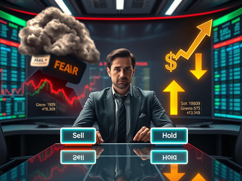 A trader analyzing stock market charts, reflecting investor psychology in decision-making under market fluctuations.