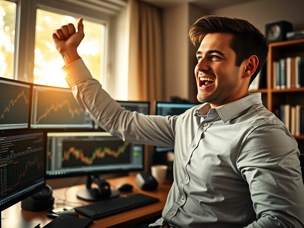 A trader using a multi-monitor setup analyzing charts and executing Options Trading Strategies during various market conditions.