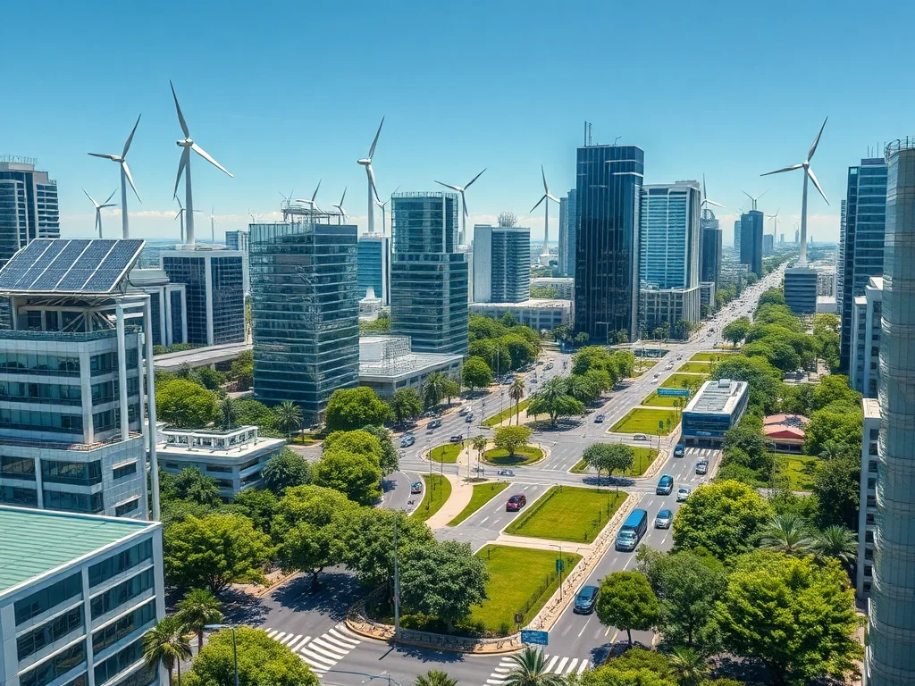 A modern infographic showing the growth of green energy investments with charts and renewable energy symbols.