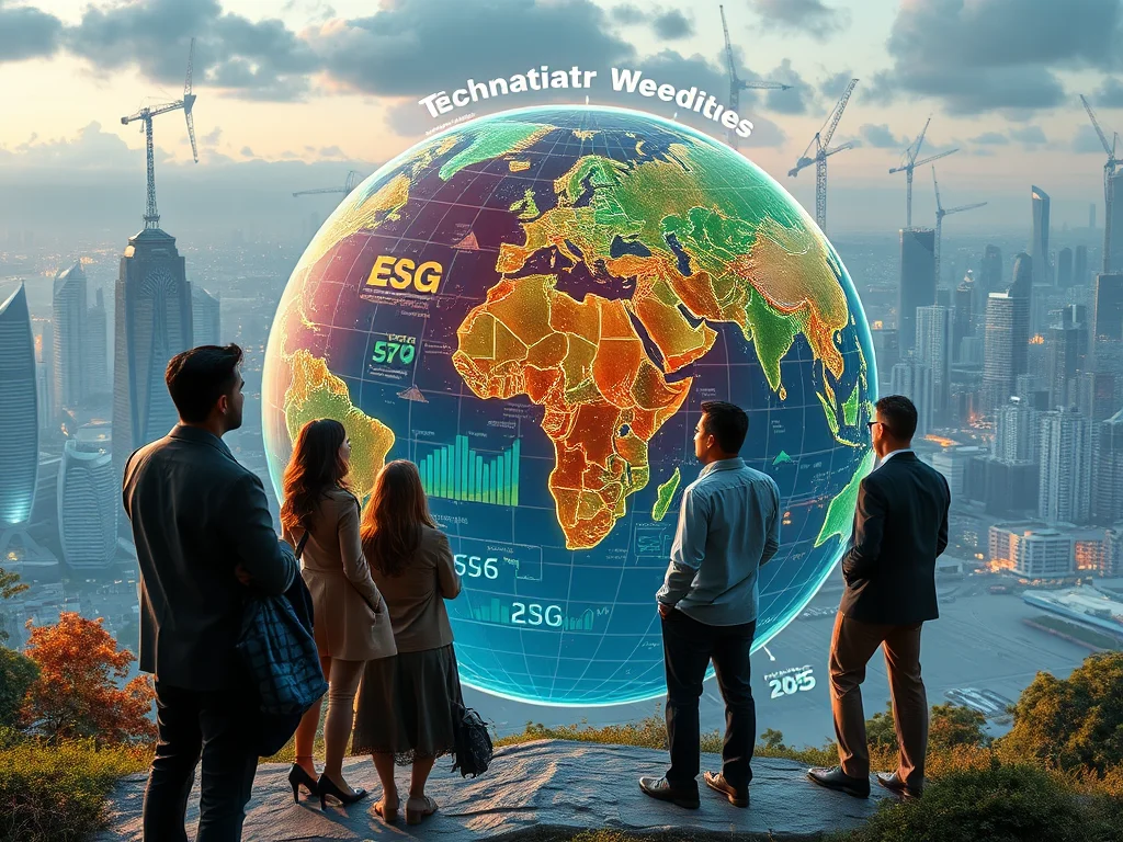 A modern world map with financial data streams and growth icons, illustrating resilient global investment strategies.