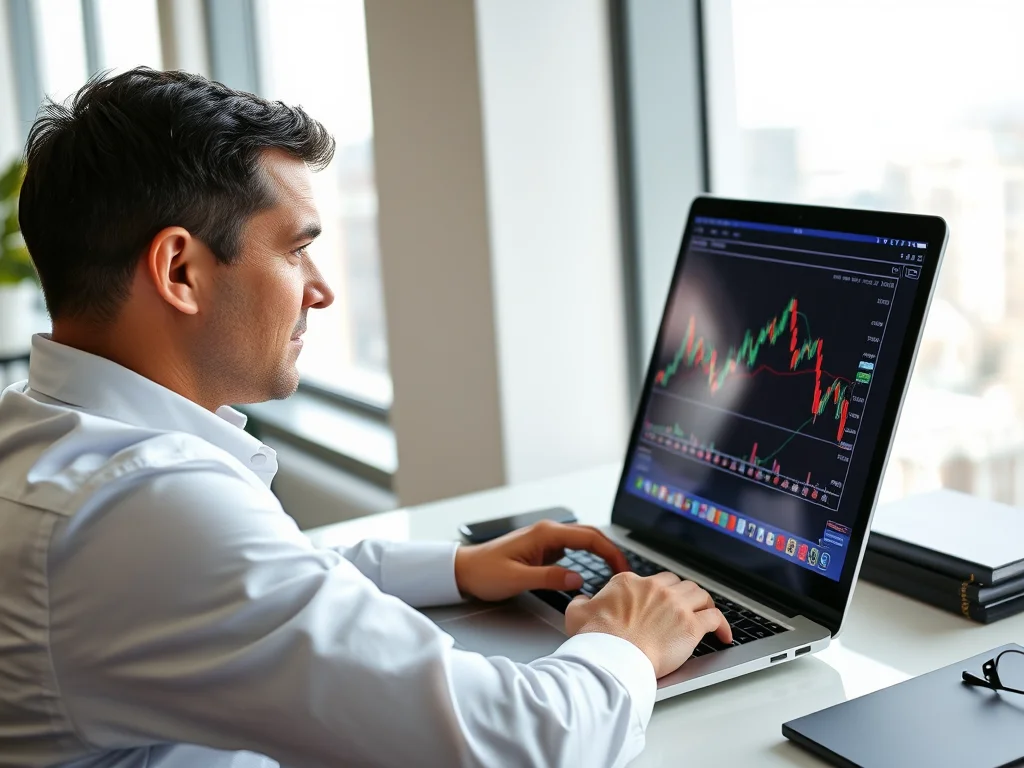 A confident trader analyzing charts on a screen displaying a Paper Trading platform interface.
