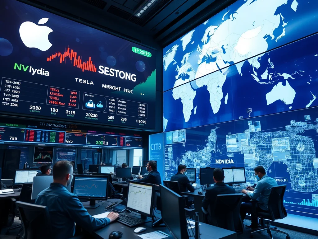 A world map with financial growth icons highlighting international stocks for portfolio diversification.