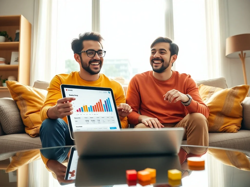 A colorful illustration of a person reaching their financial goals through fun financial planning.