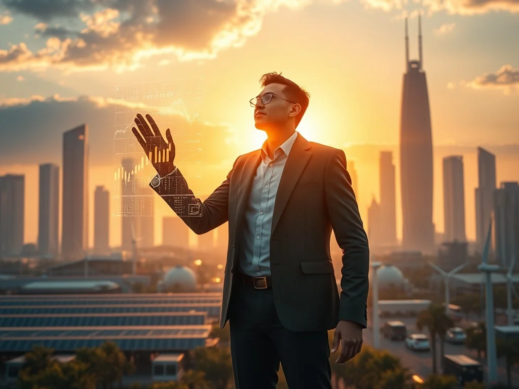 A conceptual image representing Profitable Investments 2025, showing a path of growth leading towards a futuristic city skyline, symbolizing financial success and opportunity.