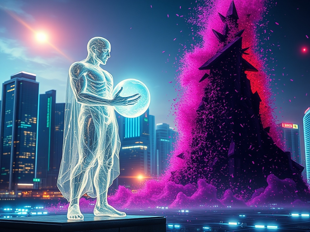 A powerful depiction of the integrity of blockchain technology prevailing over the deceitful nature of a Crypto Ponzi Scheme.