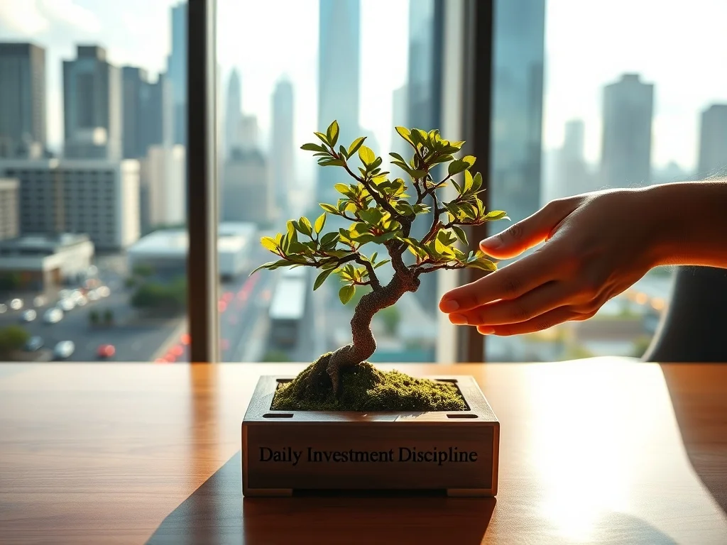 A focused investor at their desk, building consistent profits through a structured Daily Investment Discipline.