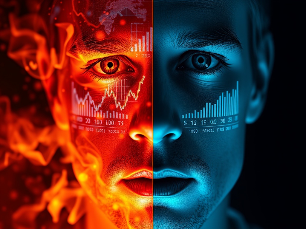 A visualization of Behavioral Investing, showing the internal conflict between an investor's logic and emotions.