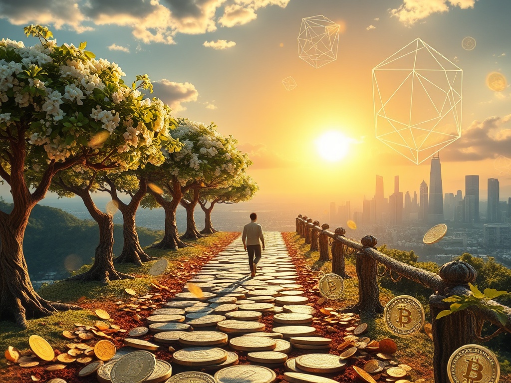 This illustration captures the essence of High-Yield Alternative Investments, showcasing the tangible and digital assets that offer a path to financial freedom and enhanced growth.