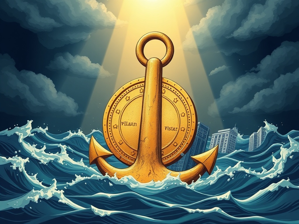 A metaphorical image of a fortress built from various assets, representing the security of inflation investing against a stormy economic background.