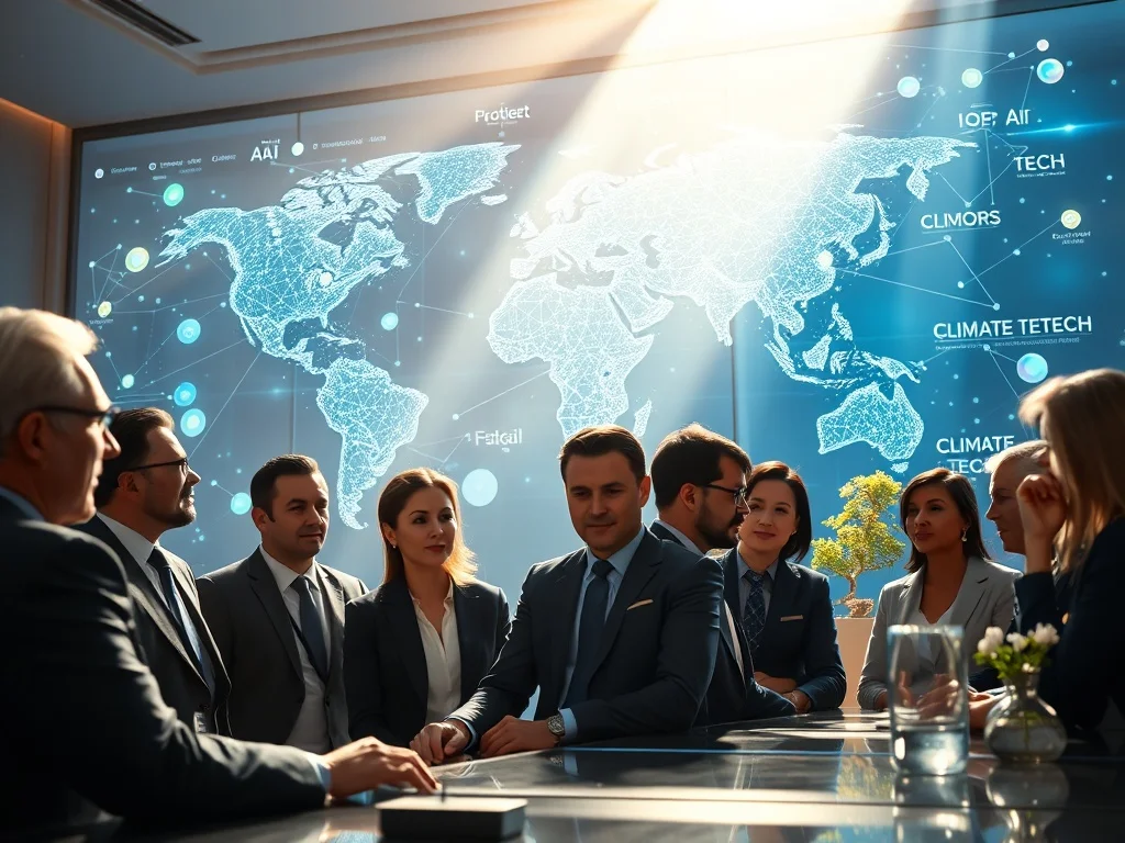 A modern graphic illustrating the path of Venture Capital Investing from a startup idea to a successful exit.