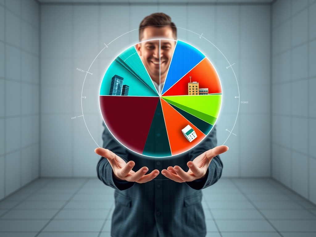 A visual representation of financial growth and freedom through Passive Real Estate Income, showing a person relaxing while a chart of property investments rises.