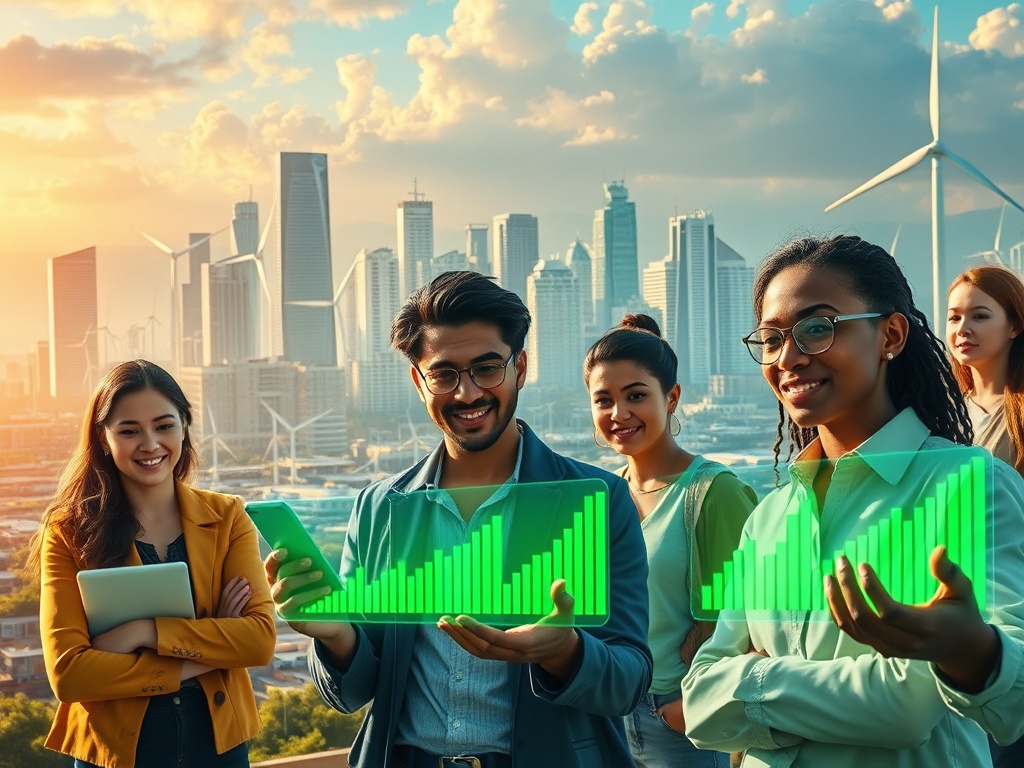 A dynamic image capturing the intersection of technology and sustainability for a modern investment portfolio.