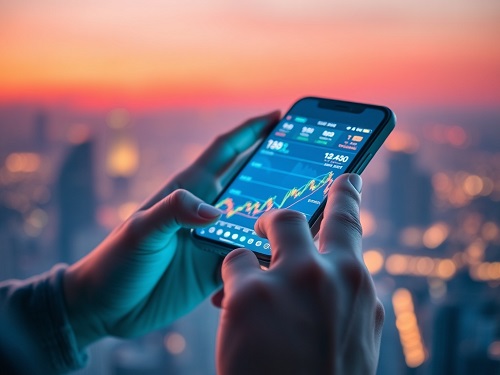 A modern illustration of Young Investor Success, with a person confidently navigating a complex stock market chart.