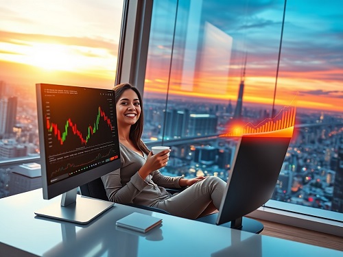 This detailed photo represents the blend of technology, strategy, and discipline required to achieve Forex trading financial freedom.