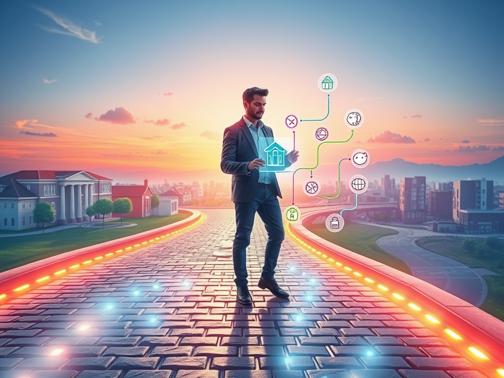 A vibrant, metaphorical image of a person standing on a glowing financial blueprint, symbolizing the journey toward financial resilience.