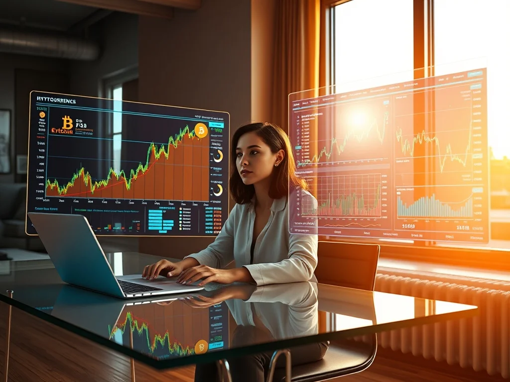 A conceptual illustration comparing Crypto vs Forex markets, showing traditional finance skyscrapers versus a digital blockchain network.