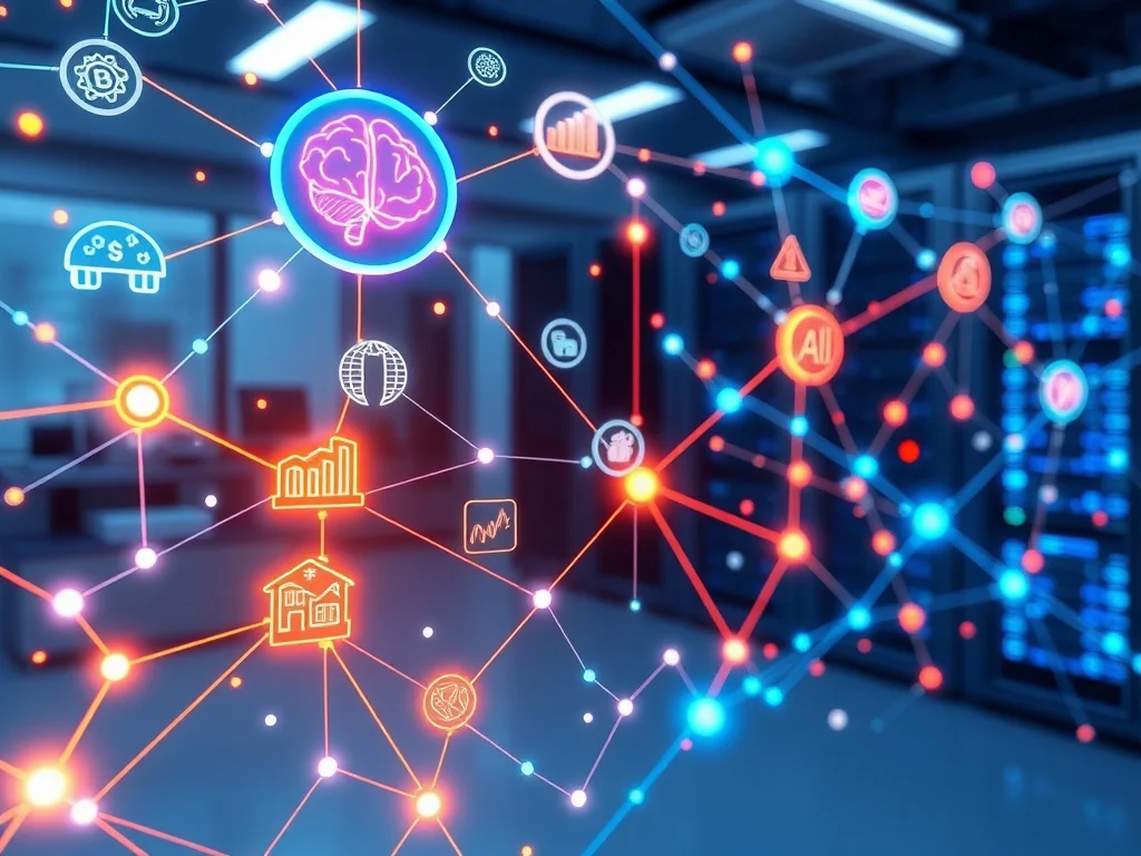 A conceptual illustration mapping the key 2025 crypto trends like AI integration, DeFi, and tokenization, guiding strategic investment.