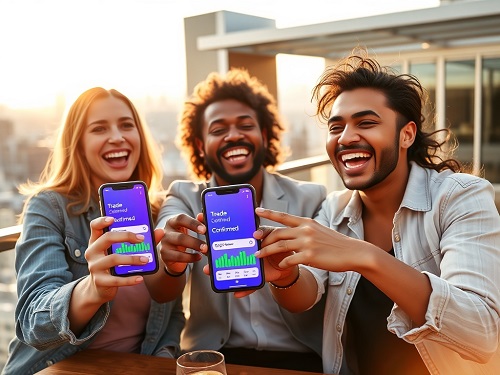 A vibrant, photorealistic image symbolizing the path for Smart Investing Beginners, showing a diverse person confidently analyzing a glowing financial growth chart on a digital tablet in a modern setting.