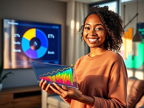 An optimistic visual metaphor for Smart Investing Beginners, featuring a young plant made of light and circuits growing from coins, representing organic wealth growth through smart, technology-driven strategies.
