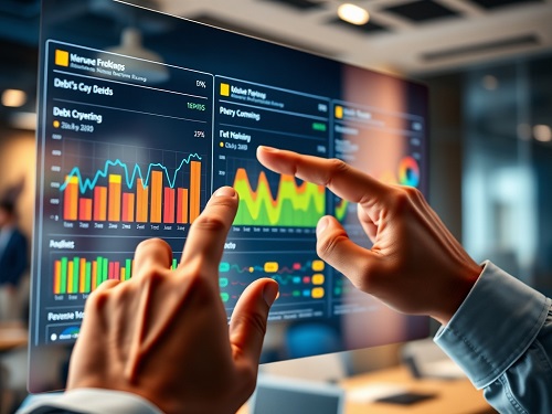 A modern investor confidently using Financial Statement Analysis on a digital tablet to identify strong investment opportunities.