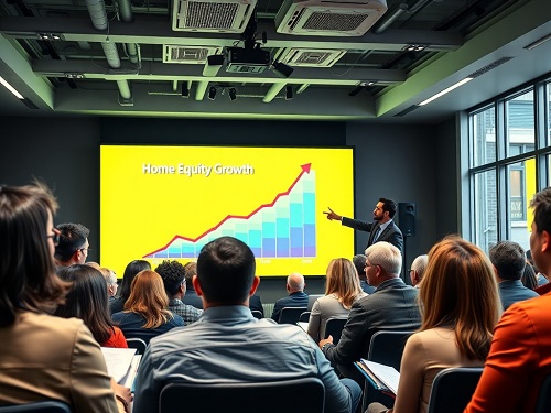 A financial expert presenting a five-step plan for successful home equity investing on a digital screen.