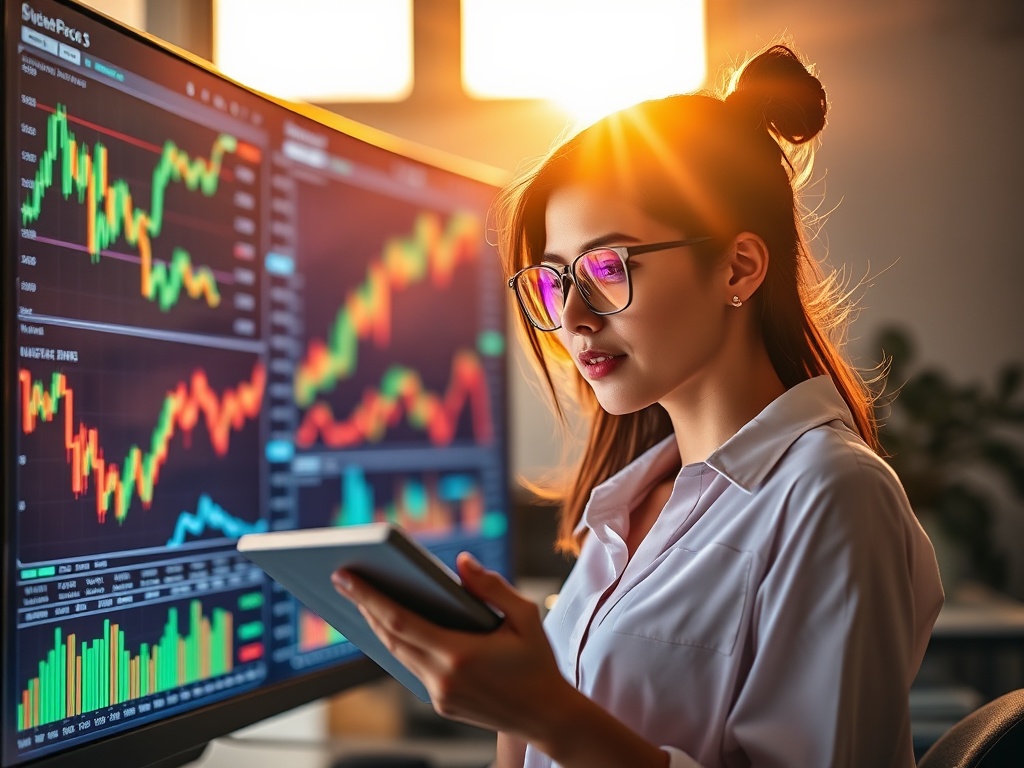 A determined trader achieving profitable forex trading by analyzing live market charts.