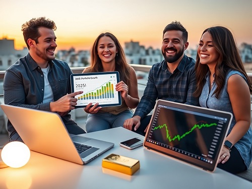 A modern graphic showing the allocation of a successful portfolio based on 2025 investment strategies.