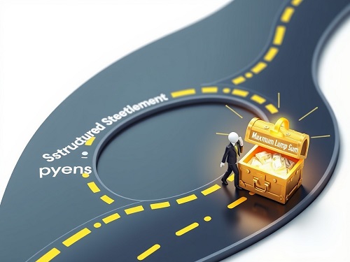 A structured settlement broker presenting a lump sum offer to a satisfied customer.