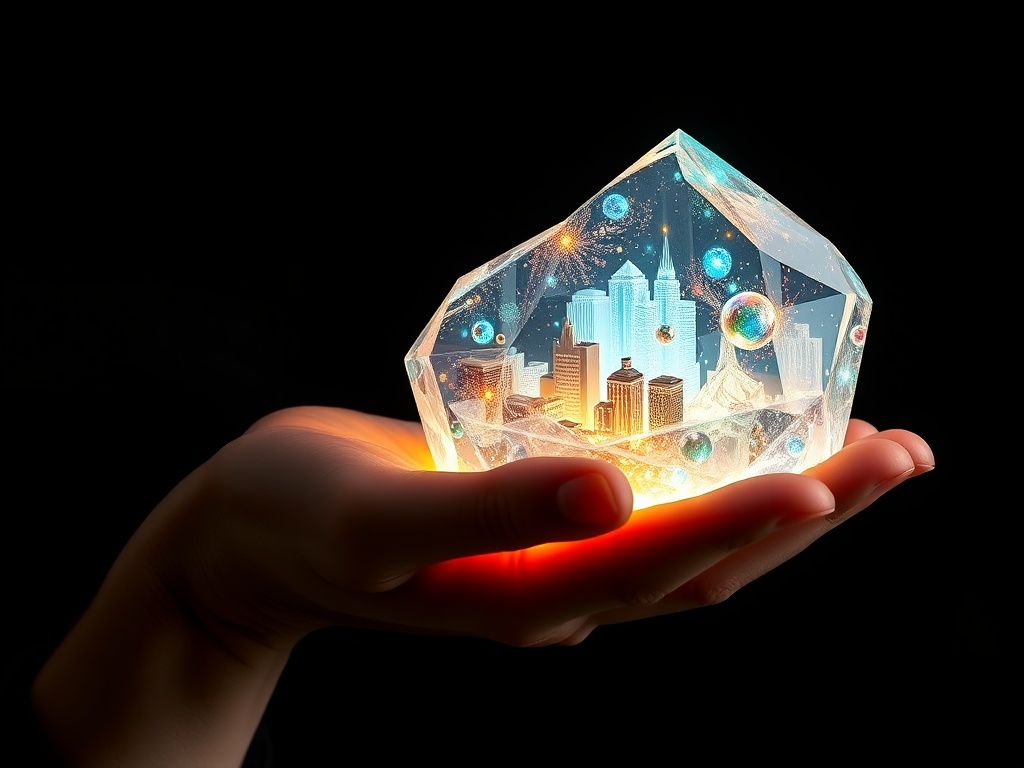 A visual metaphor for financial leverage real estate, showing small investments transforming into a large property empire.