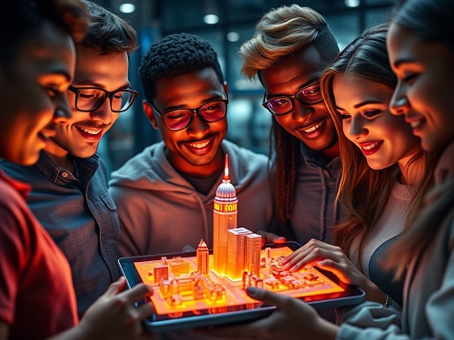 A modern investor holding a glowing key that transforms into a rising graph, representing success with financial leverage real estate.