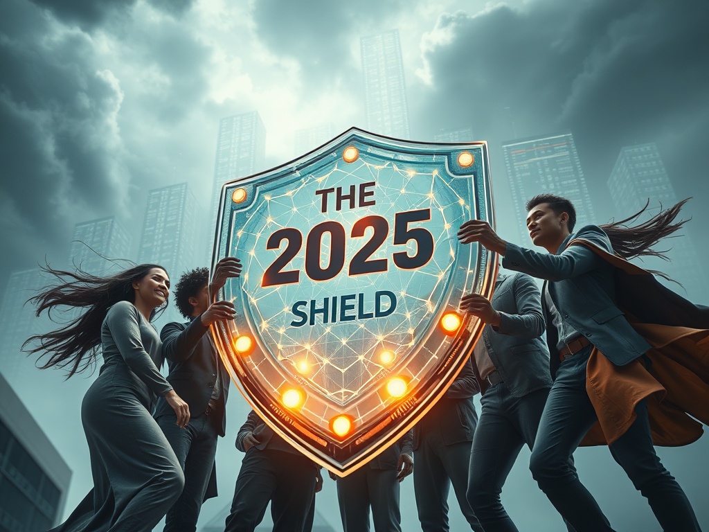 A glowing shield protecting a digital portfolio, visualizing crypto investment risk management strategies for 2025's volatile markets.
